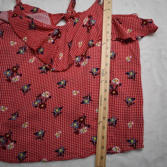 Everly Gingham Crop Tank Top Sz L Floral Back Tie Boho Cottagecore - Picture 11 of 12